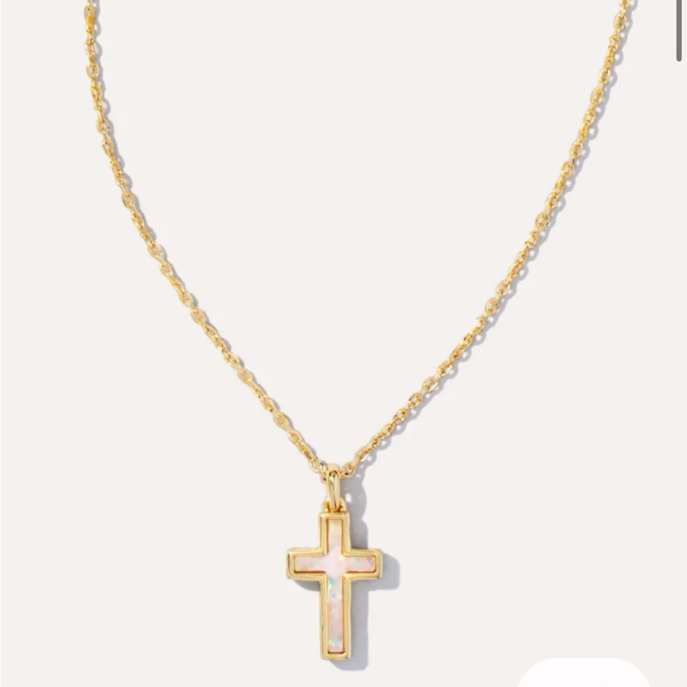 Kendra Scott Cross Gold Pendant Necklace in White Kyocera Opal